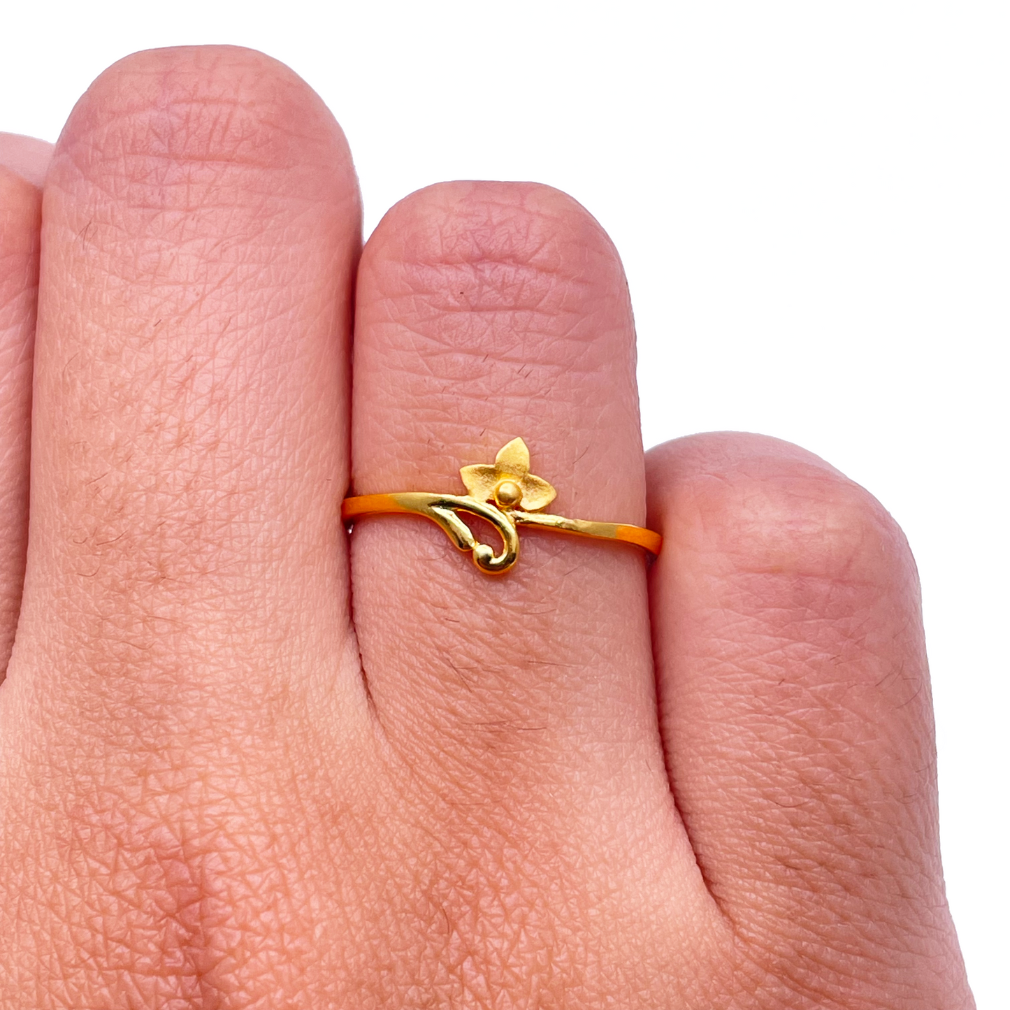 22ct Yellow Gold Polished & Matt Flower Minimalist Ring