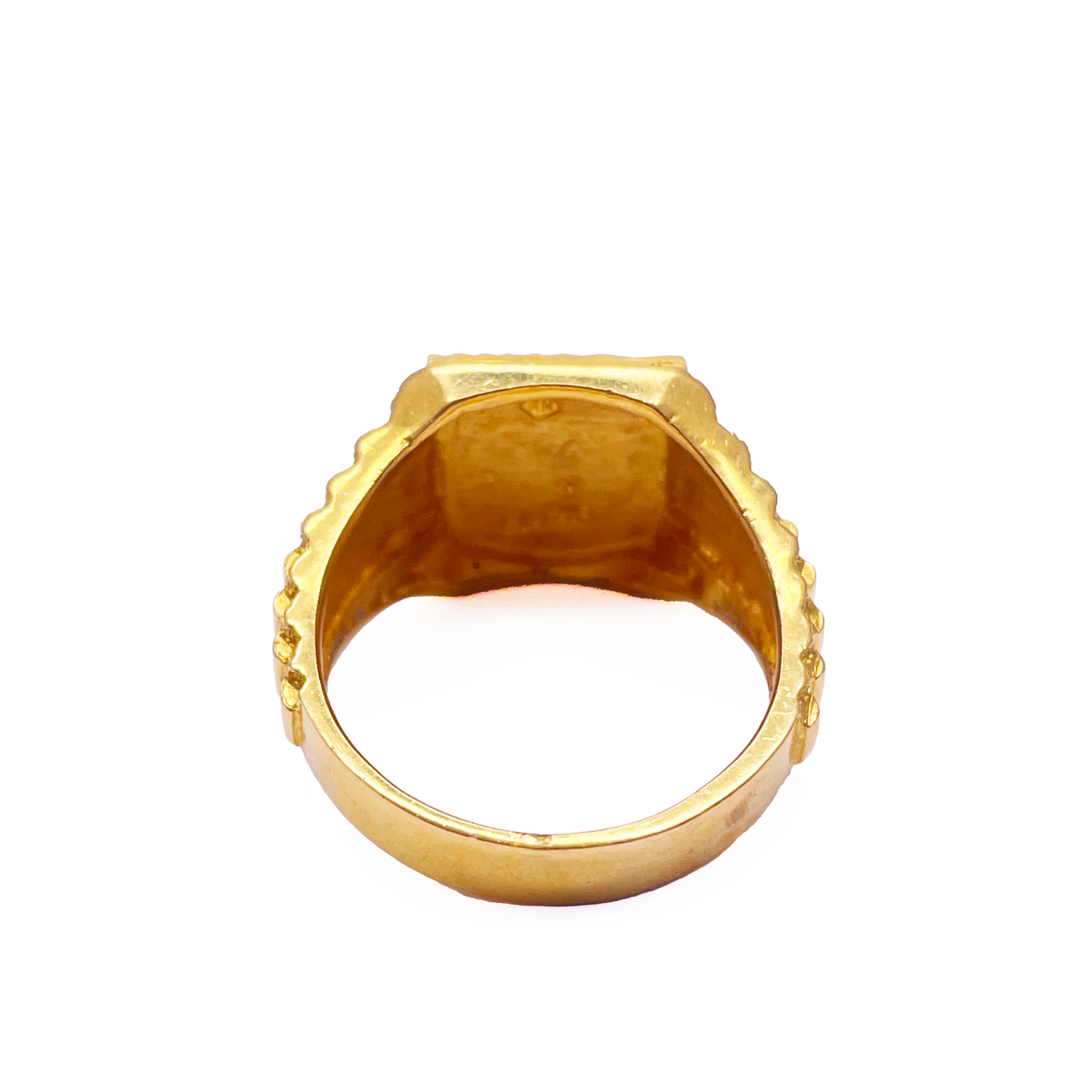 22ct Yellow Gold Diamond Cut Rolex Style Mens Signet Ring