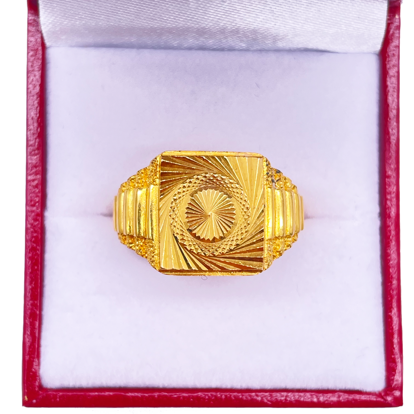 22ct Yellow Gold Diamond Cut Rolex Style Mens Signet Ring