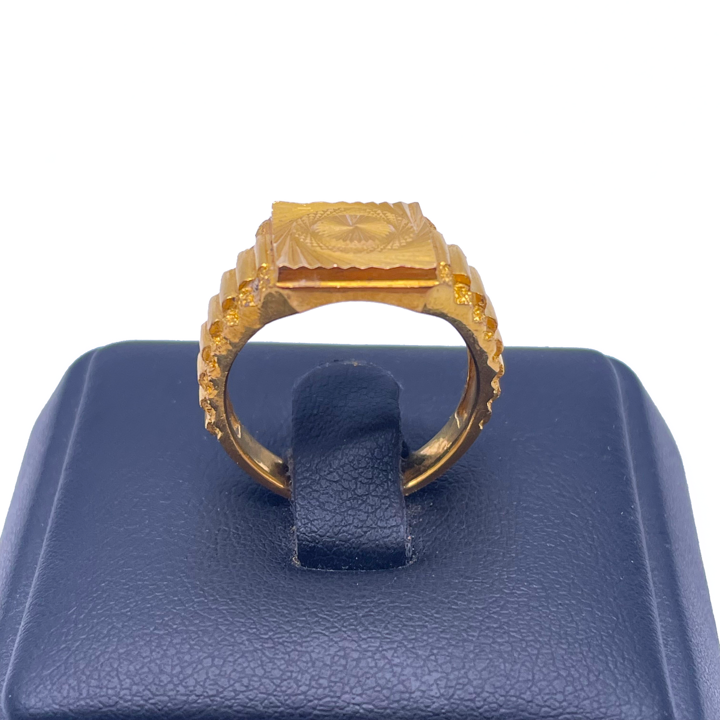 22ct Yellow Gold Diamond Cut Rolex Style Mens Signet Ring