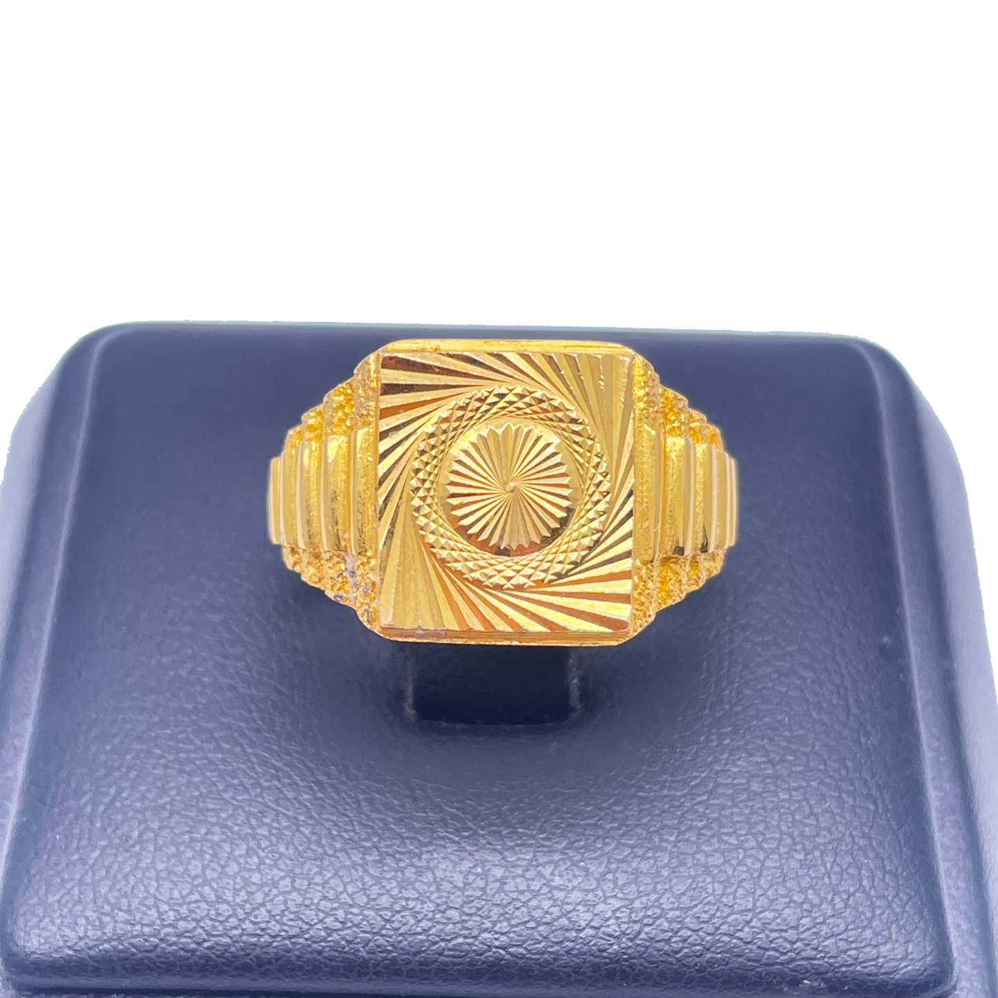 22ct Yellow Gold Diamond Cut Rolex Style Mens Signet Ring