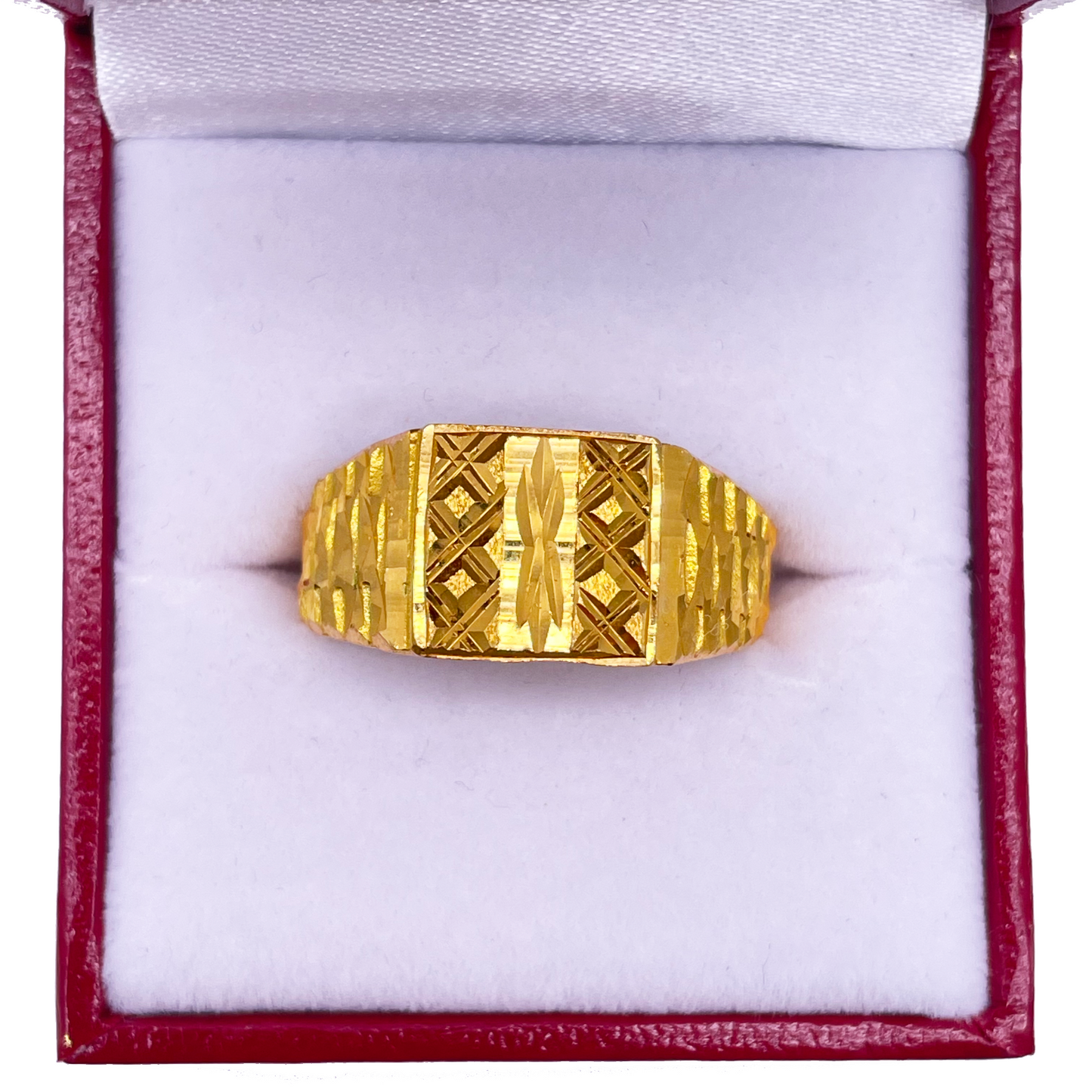 22ct Yellow Gold Diamond Cut Mens Signet Ring Hallmarked