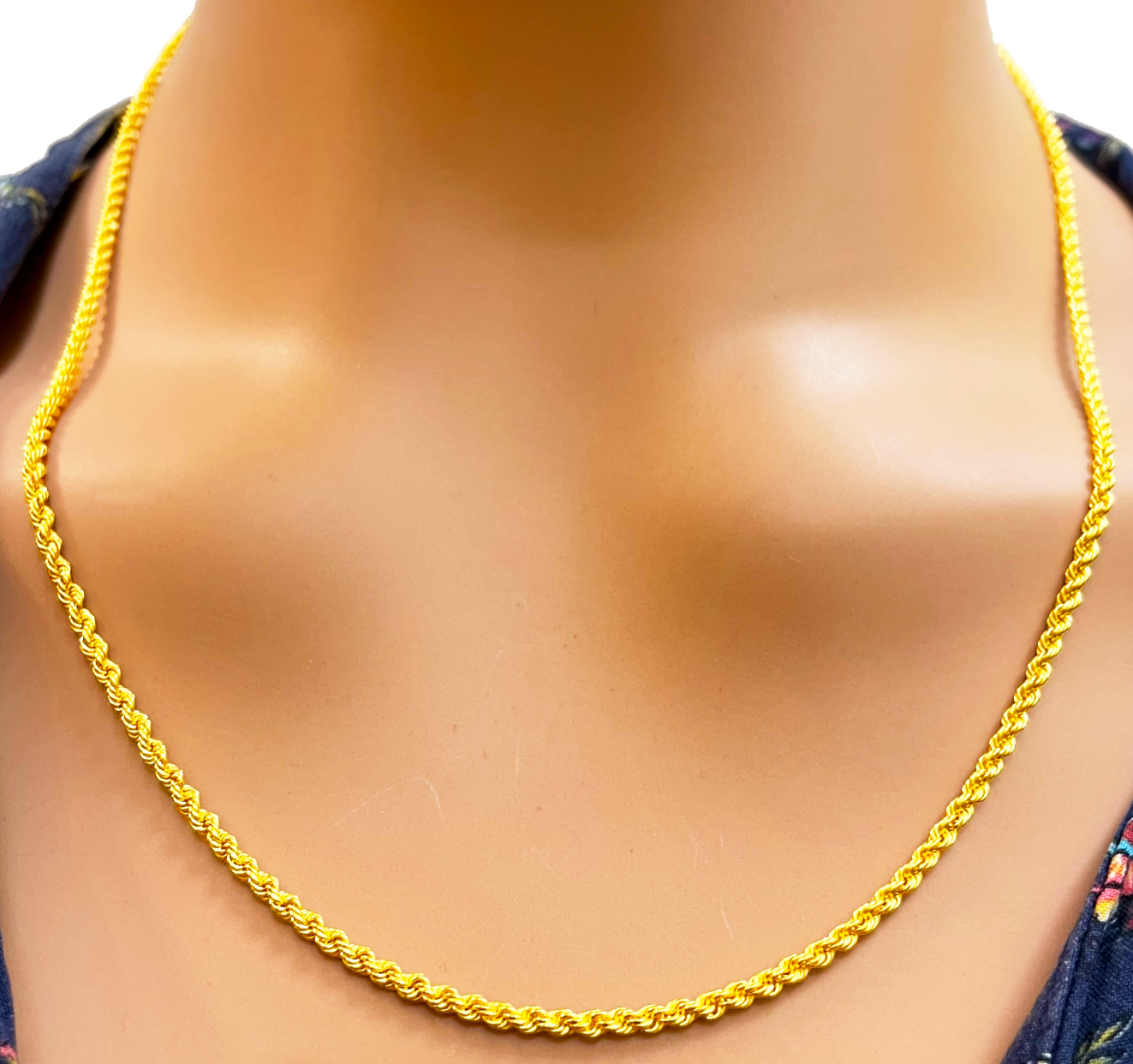 22ct Yellow Gold Solid Twisted Rope Chain Necklace 20''inch