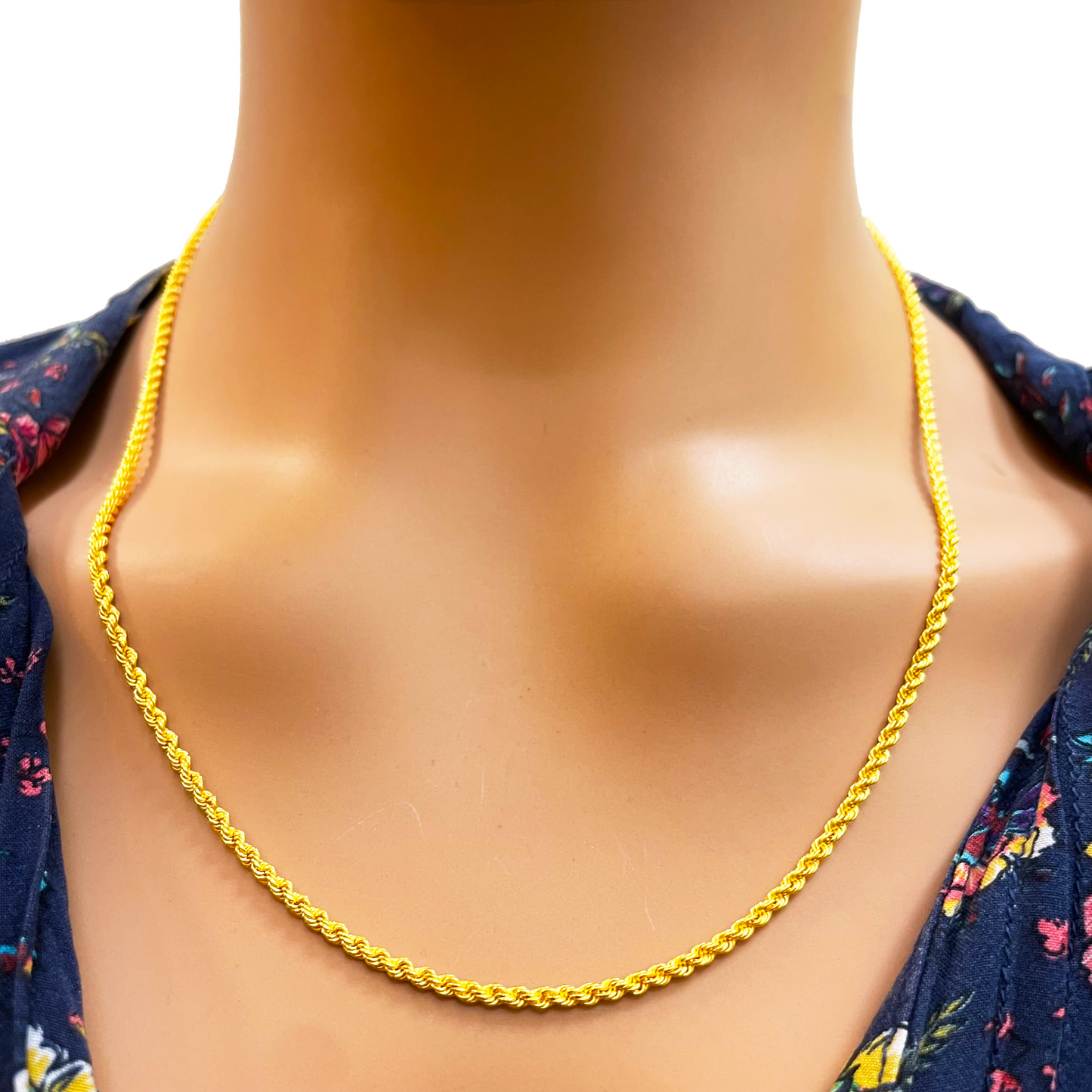 22ct Yellow Gold Solid Twisted Rope Chain Necklace 20''inch