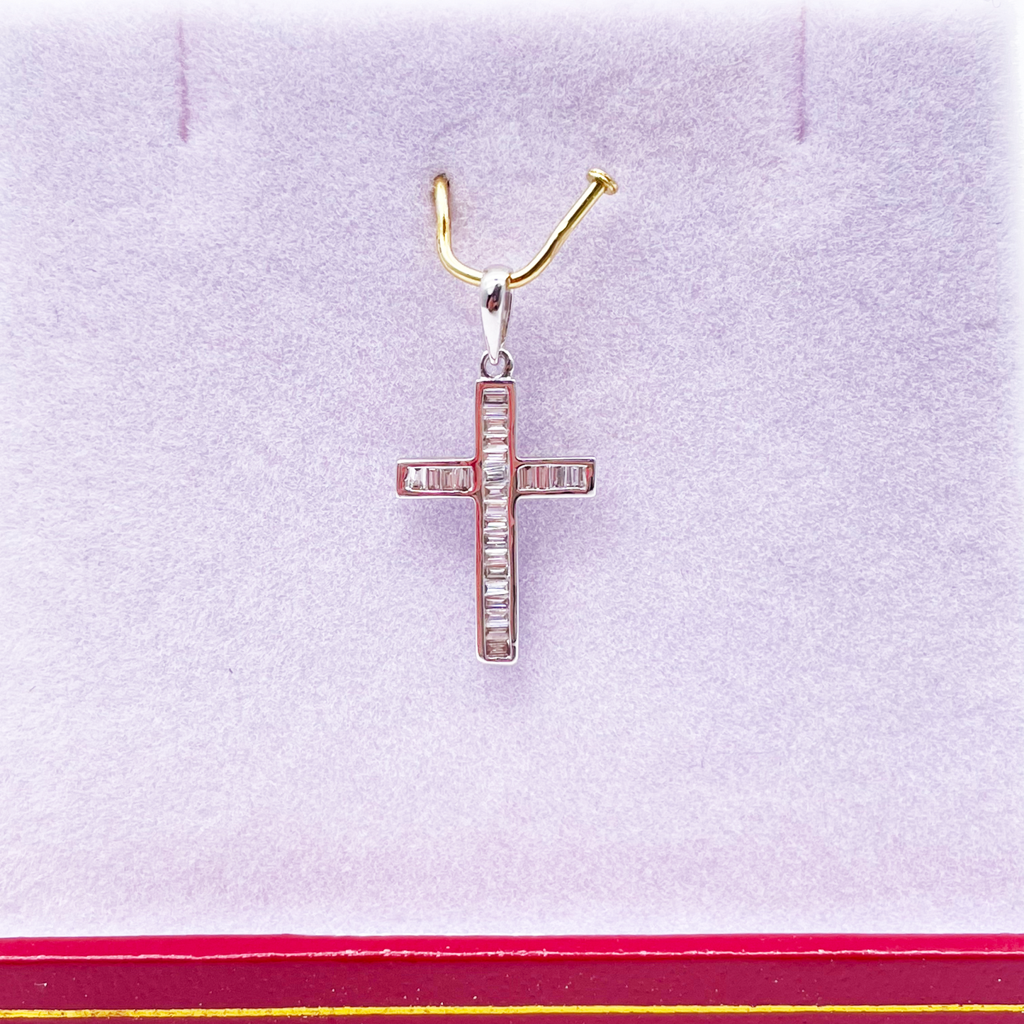 14ct White Gold Baguette Diamond Cross Pendant 0.12ct