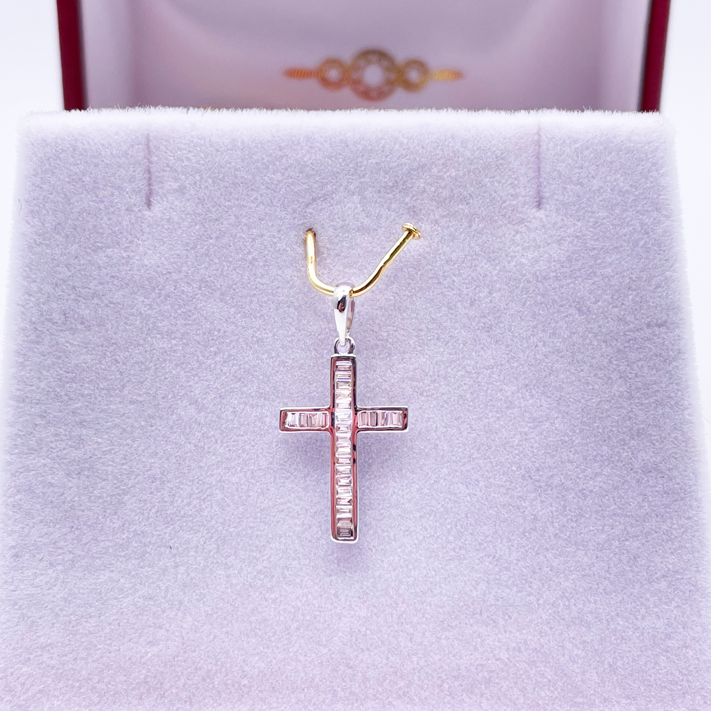 14ct White Gold Baguette Diamond Cross Pendant 0.12ct