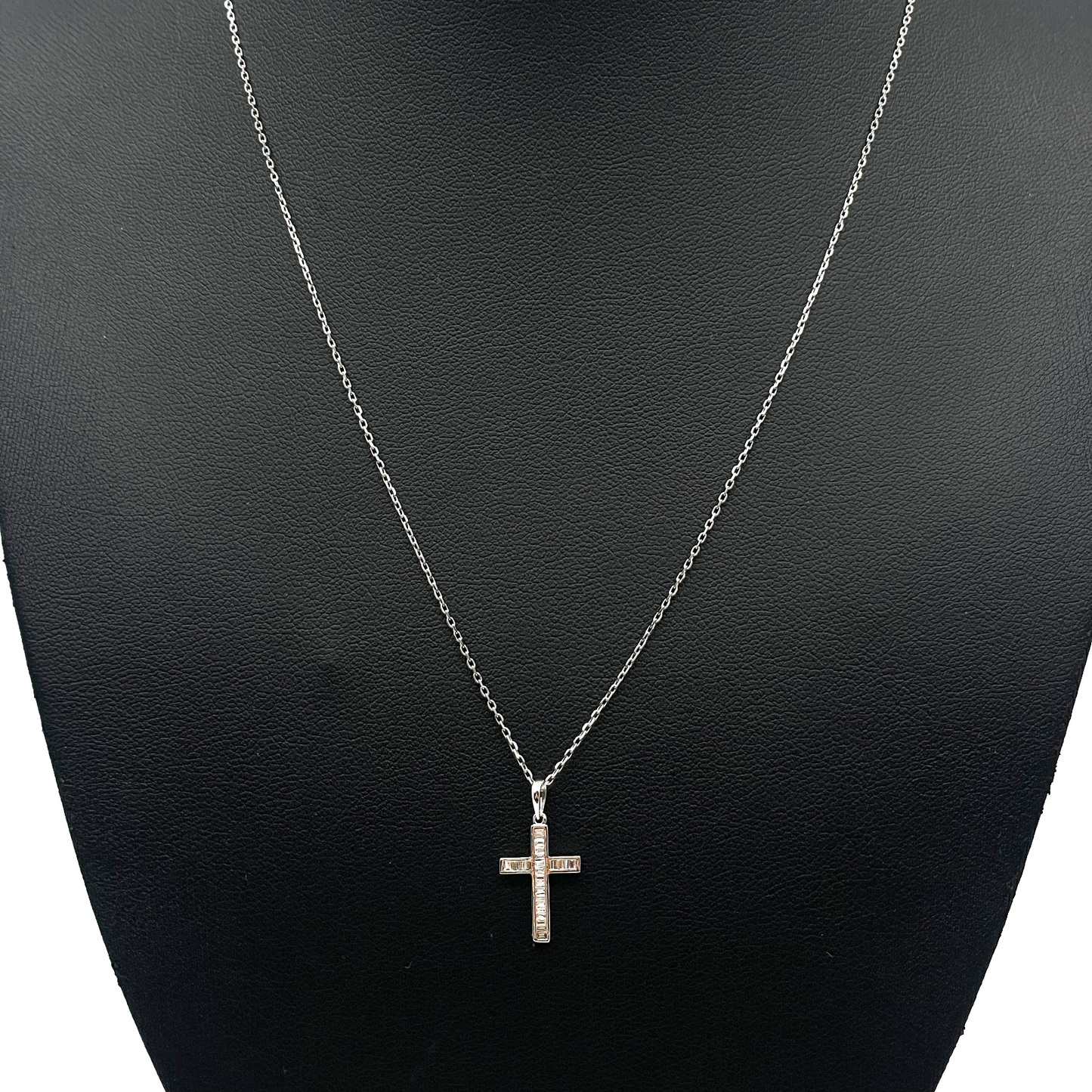 14ct White Gold Baguette Diamond Cross Pendant 0.12ct