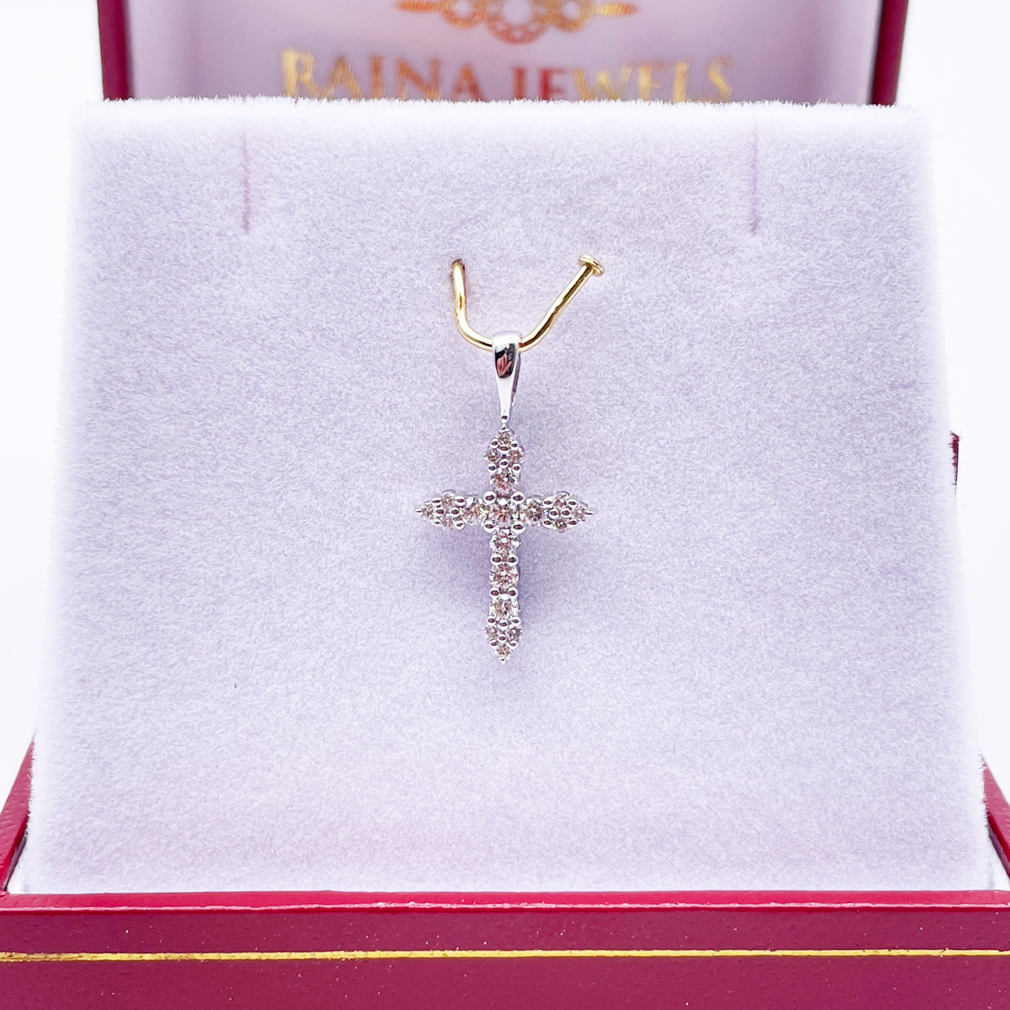 14ct White Gold Shiny Diamond Cross Pendant 0.24ct