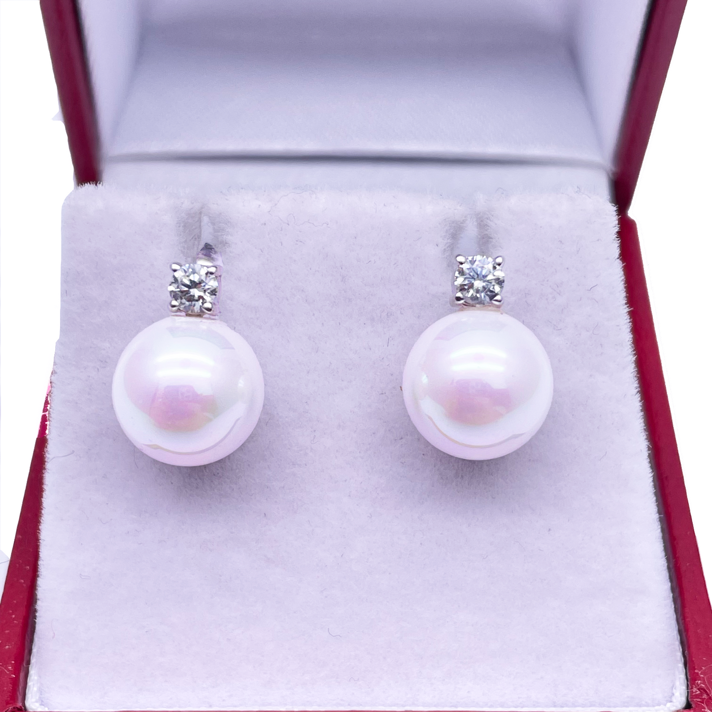 14ct White Gold Freshwater Pearl & Diamond Drop Pair Earrings 0.22ct