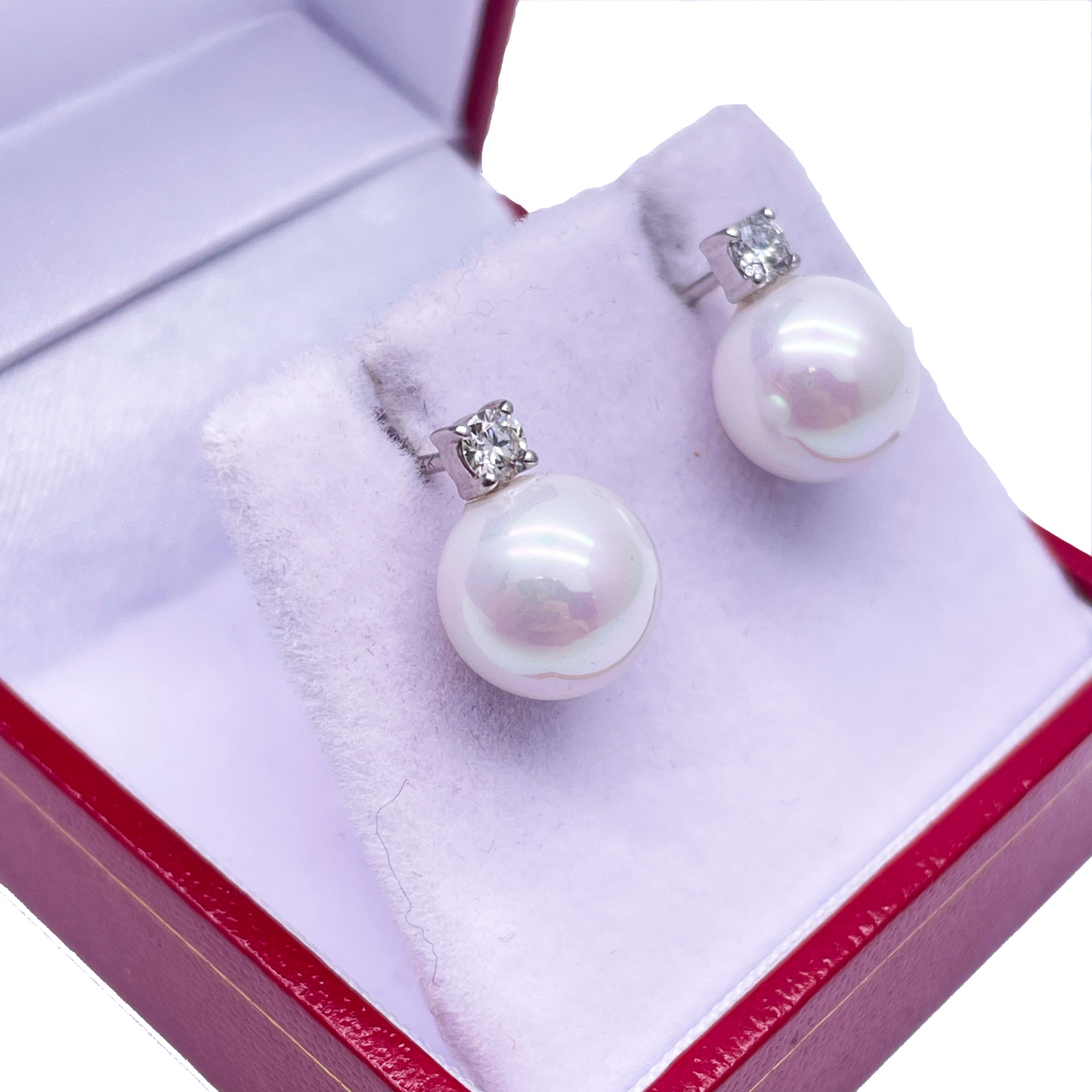 14ct White Gold Freshwater Pearl & Diamond Drop Pair Earrings 0.22ct