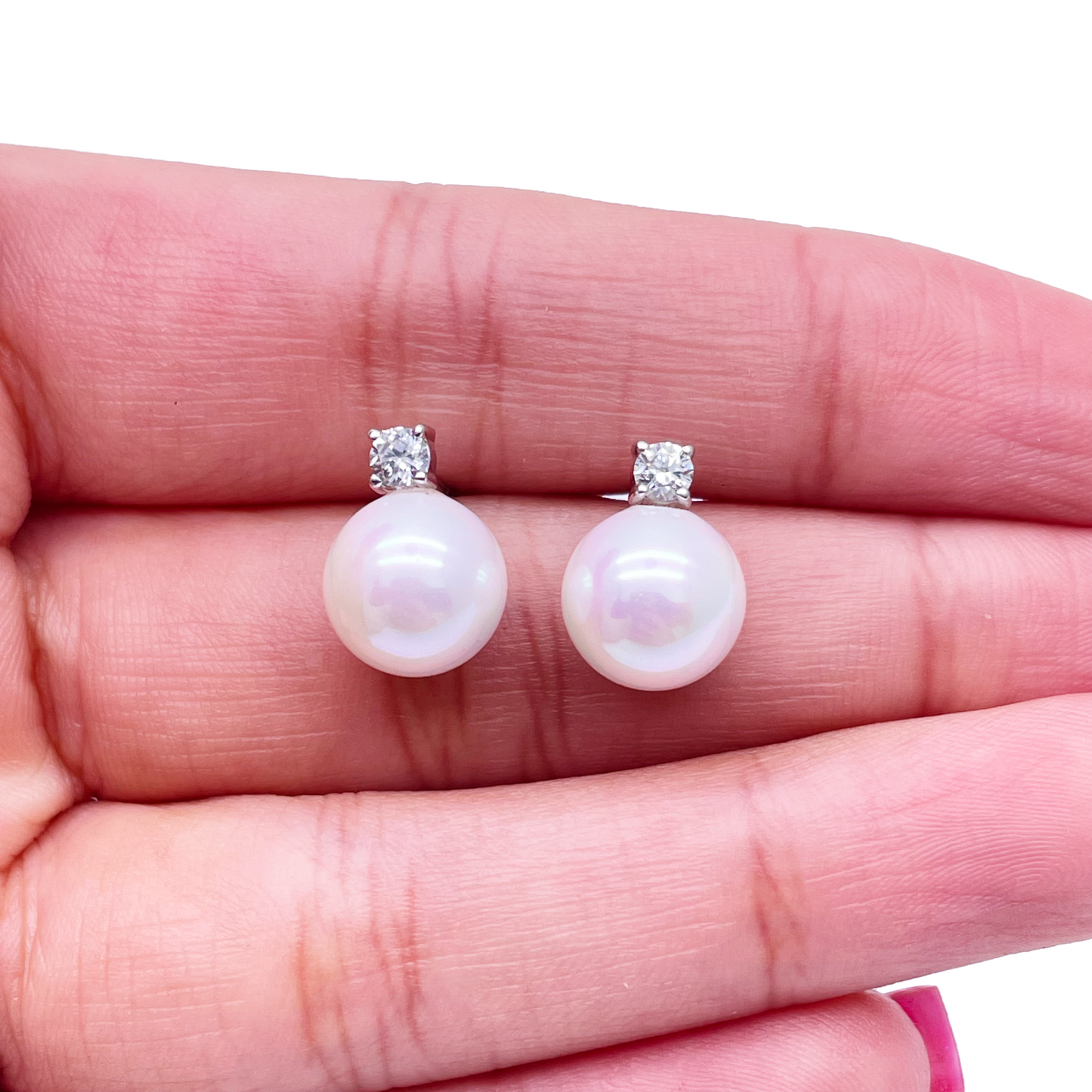 14ct White Gold Freshwater Pearl & Diamond Drop Pair Earrings 0.22ct