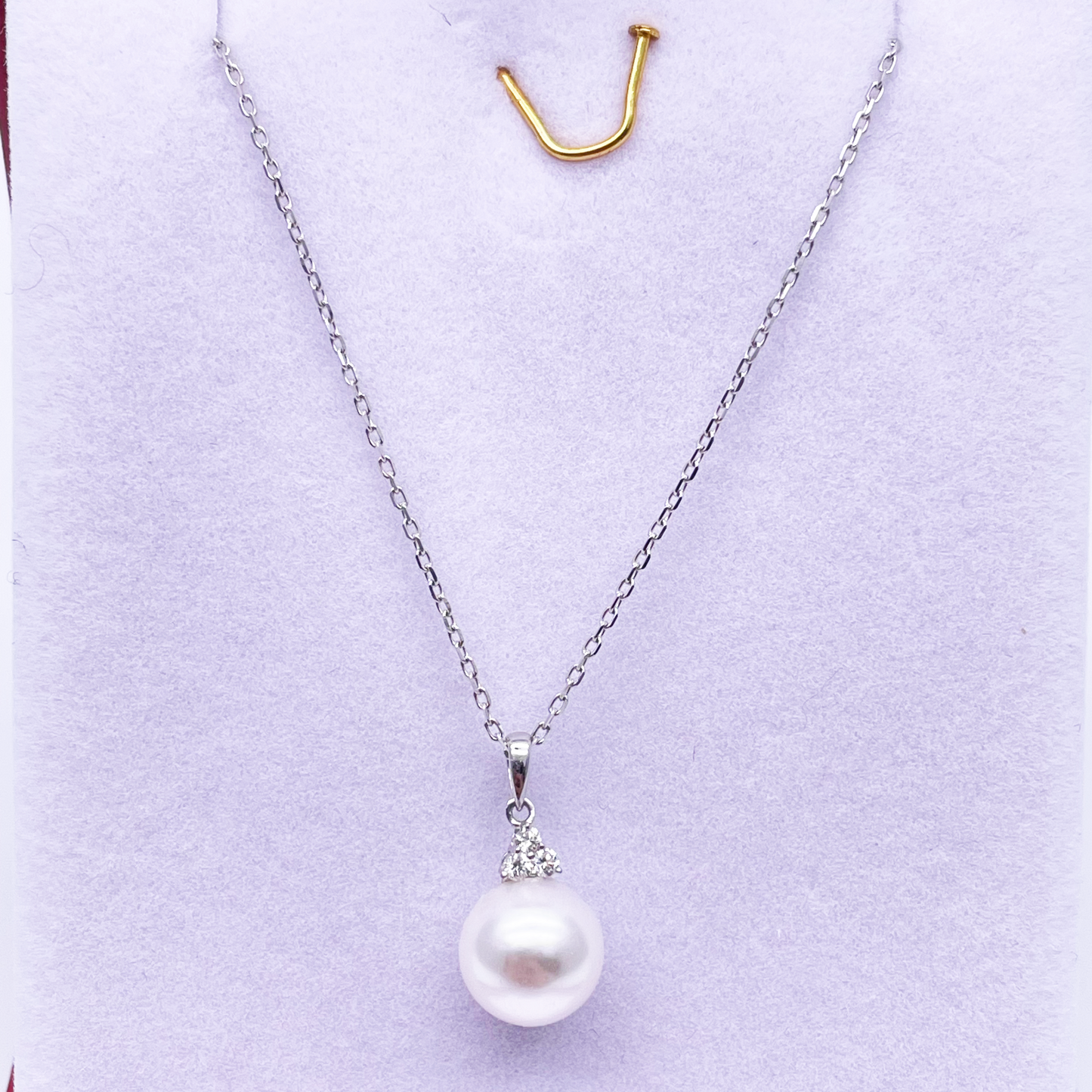 14ct White Gold Freshwater Pearl & Diamond Pendant With 14ct Necklace 0.06ct