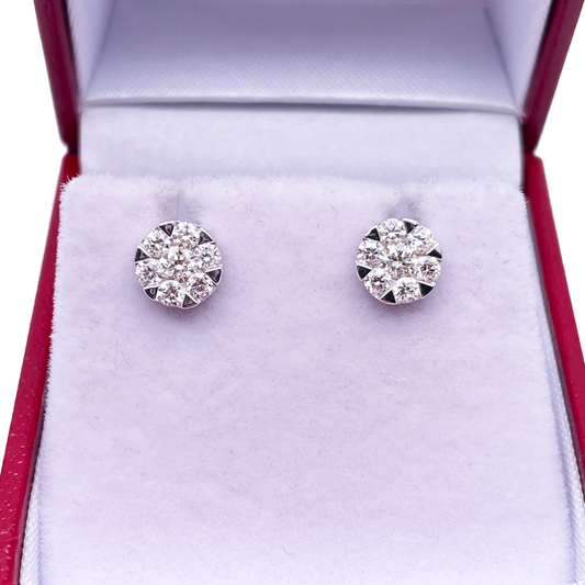 14ct White Gold Diamond Round Cluster Stud Earrings 0.59ct