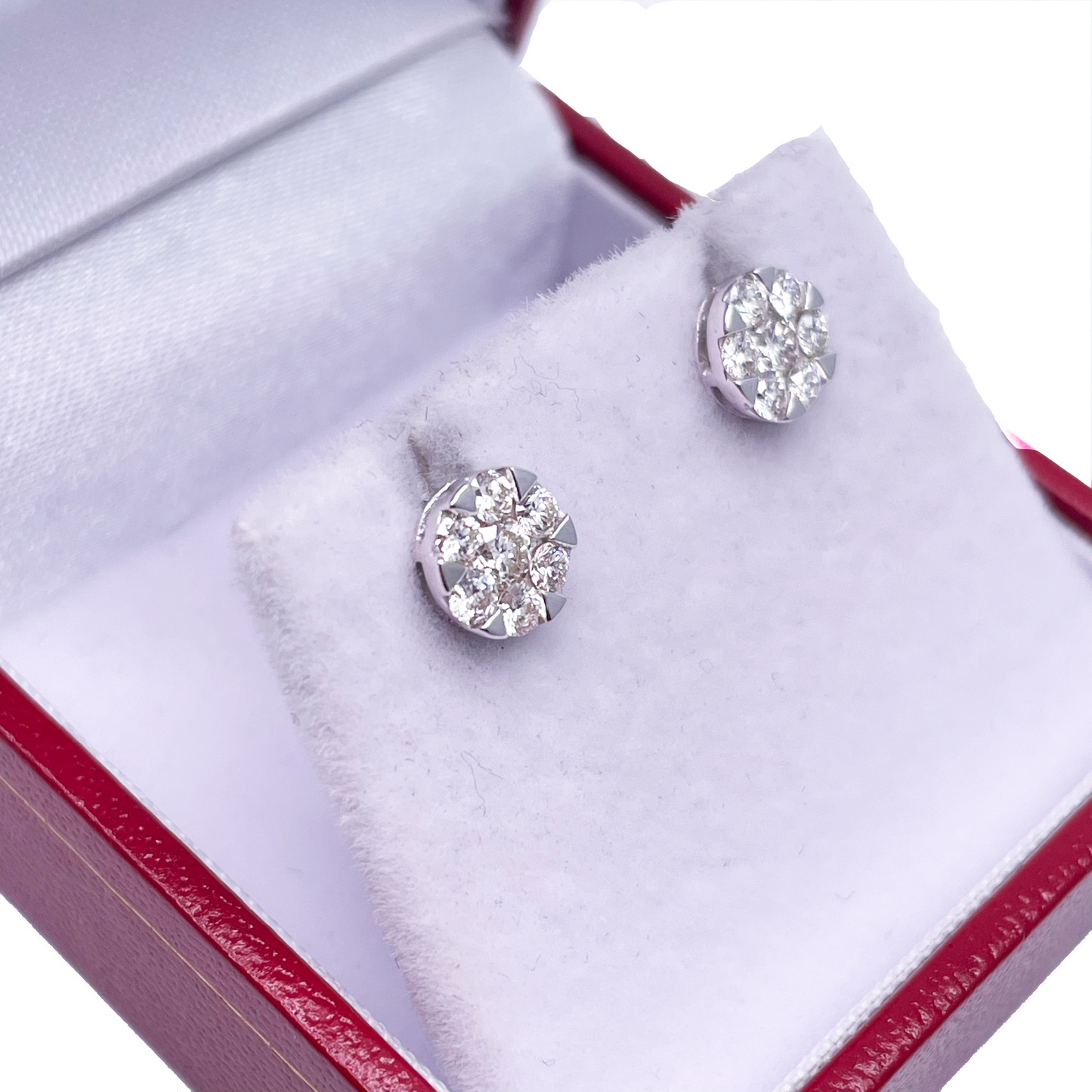 14ct White Gold Diamond Round Cluster Stud Earrings 0.59ct