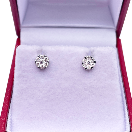 14ct White Gold Diamond Round Cluster Stud Earrings 0.26ct