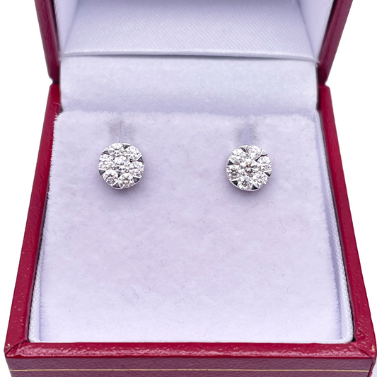 14ct White Gold Diamond Round Cluster Stud Earrings 0.48ct