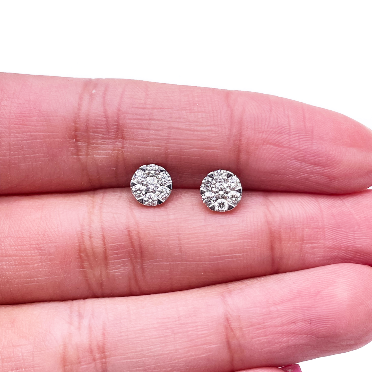 14ct White Gold Diamond Round Cluster Stud Earrings 0.48ct