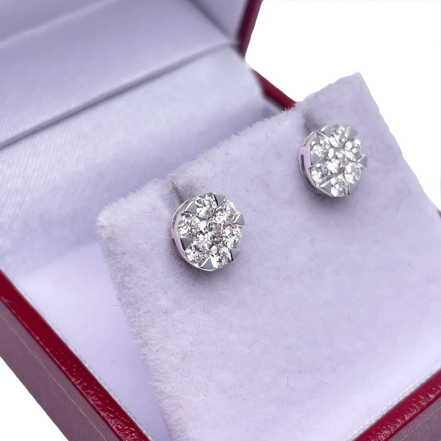 14ct White Gold Diamond Round Cluster Stud Earrings 0.80ct