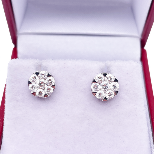 14ct White Gold Diamond Round Cluster Stud Earrings 0.80ct