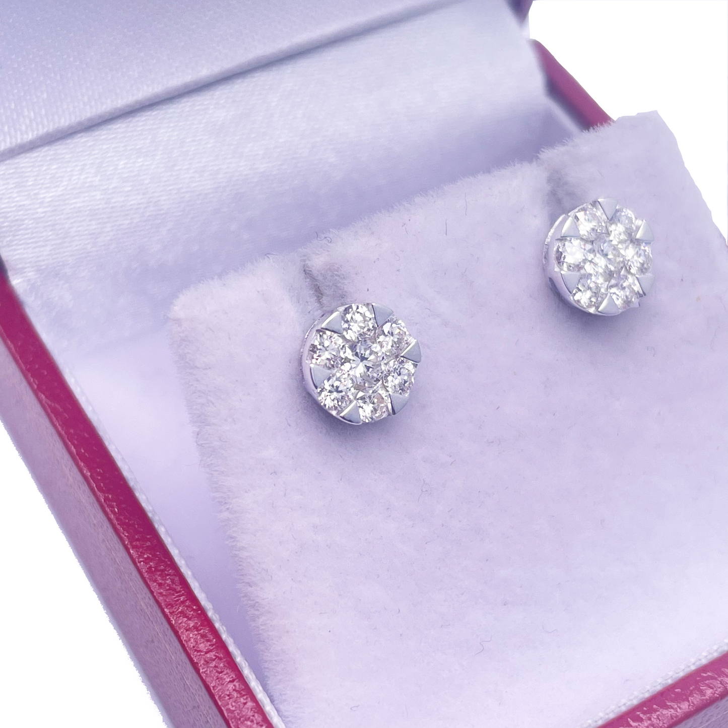 14ct White Gold Diamond Round Cluster Stud Earrings 0.66ct