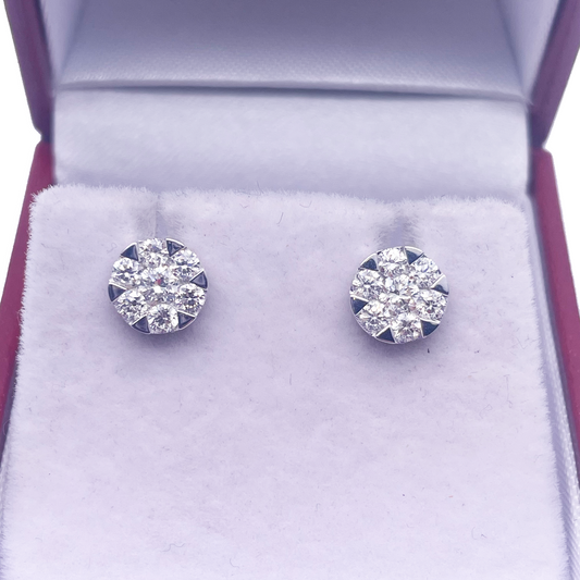 14ct White Gold Diamond Round Cluster Stud Earrings 0.66ct