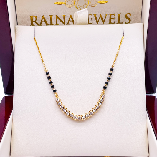 18ct Yellow Gold & Natural Diamonds 0.45ct 10 Beaded Mangalsutra Necklace Chain Hallmarked