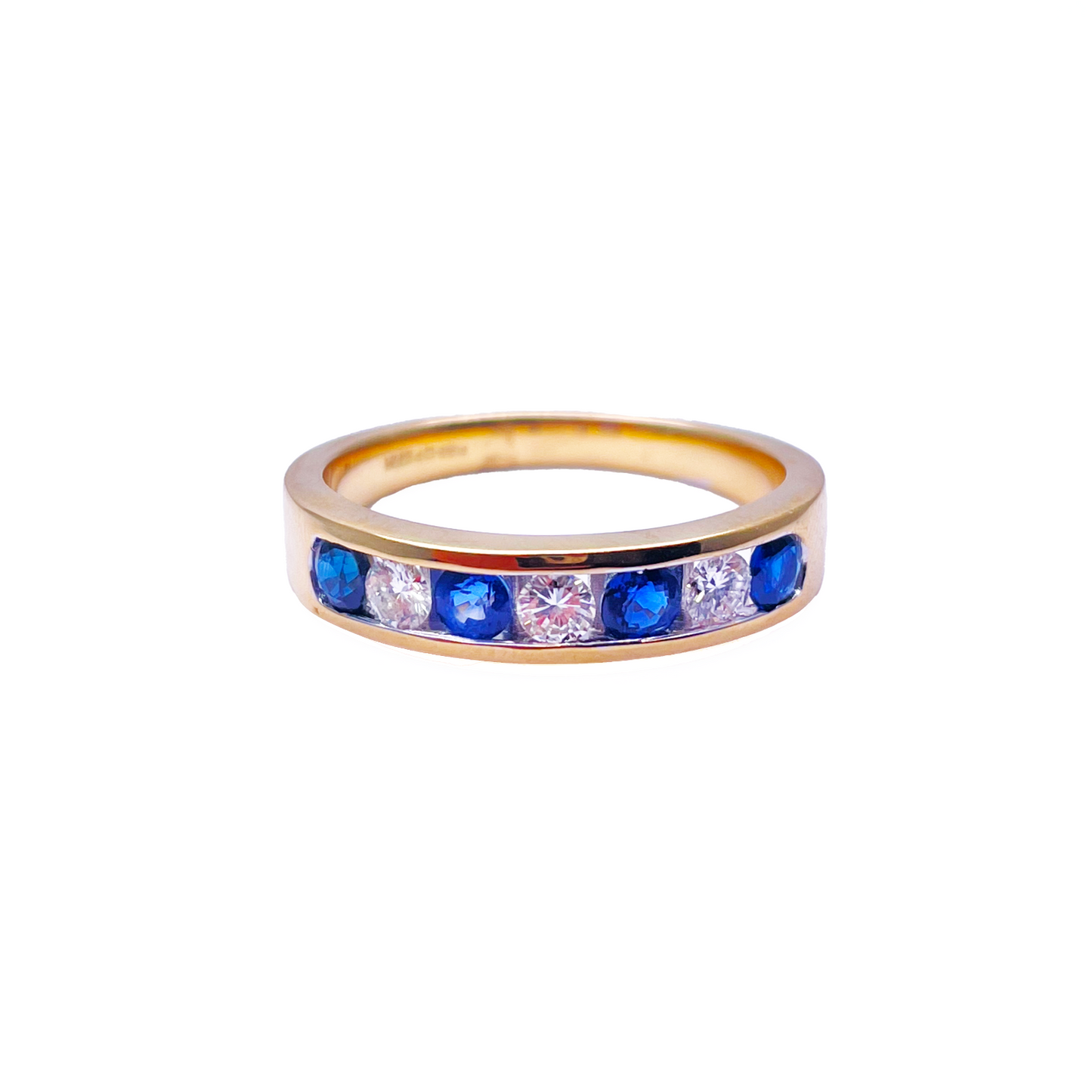 18ct White Gold Diamond & Blue Sapphire 7 Stone Half Eternity Ring 0.91ct