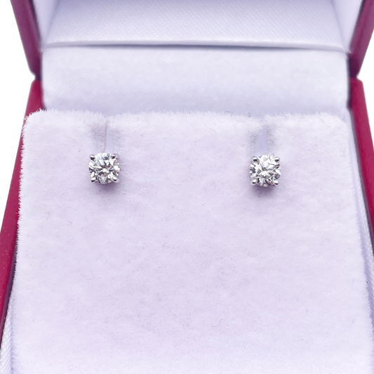 18ct White Gold Diamond Children's Earrings 0.15ct Child friendly safe & secure