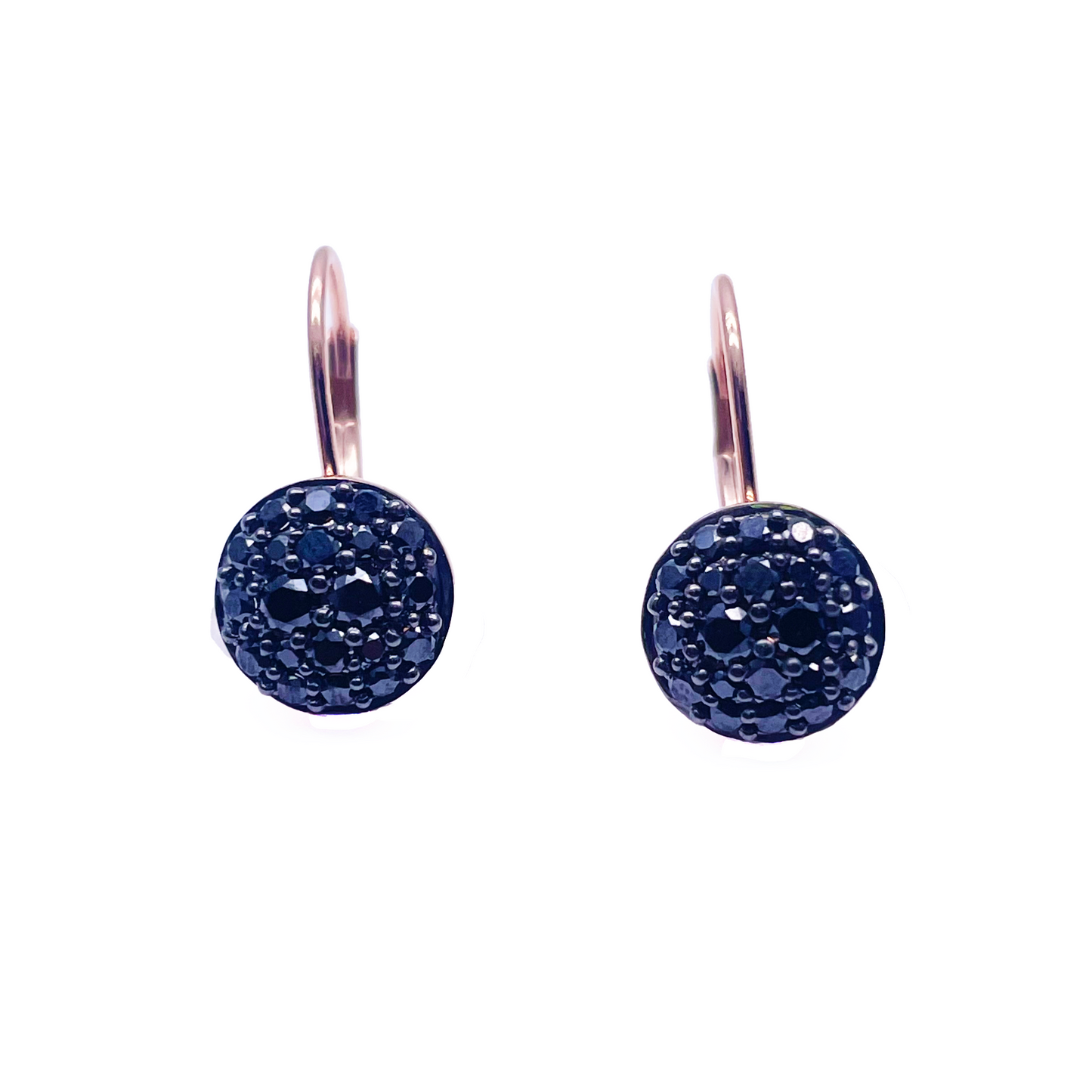 18ct Rose Gold Black Round Diamonds Pair Drop Earrings 0.83ct