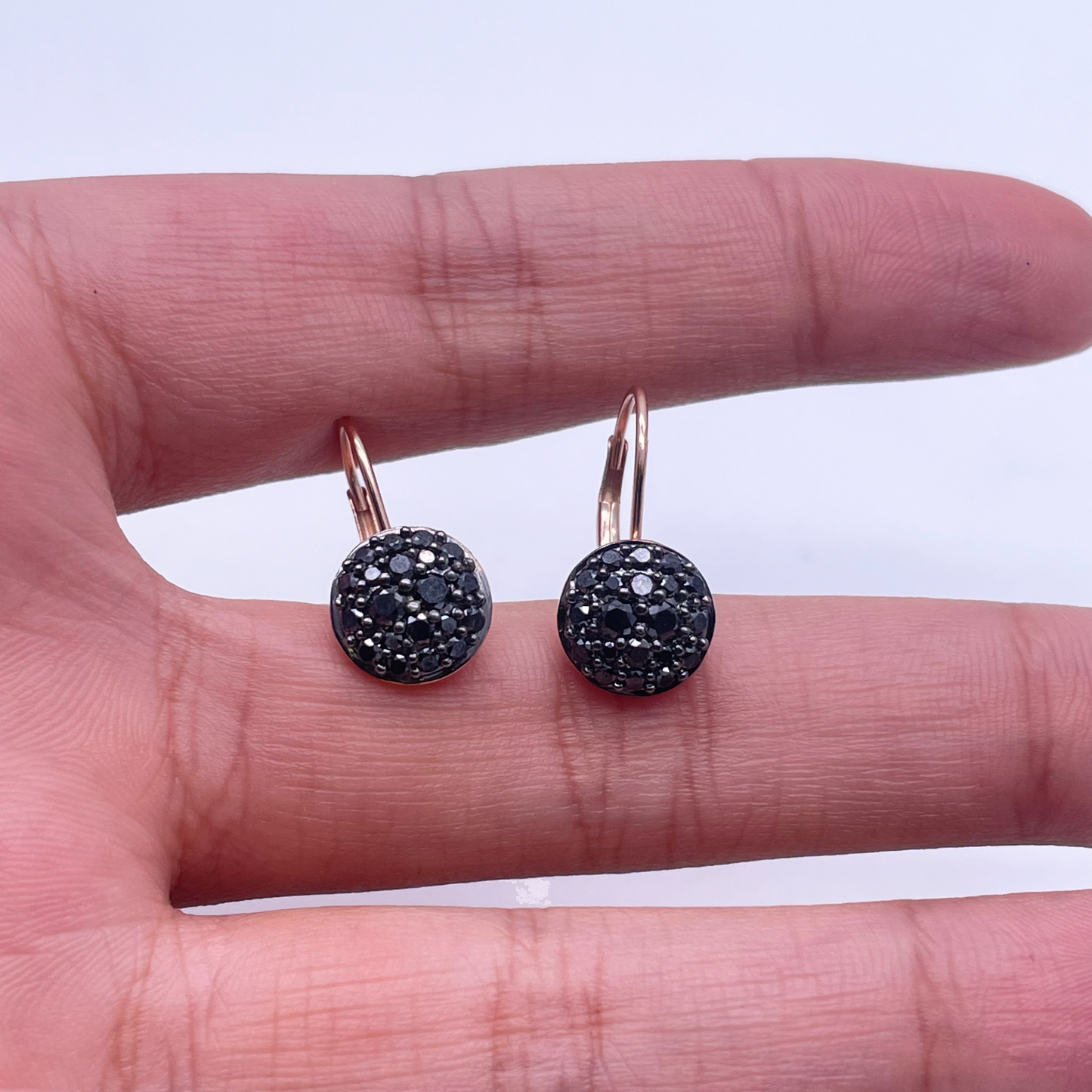 18ct Rose Gold Black Round Diamonds Pair Drop Earrings 0.83ct