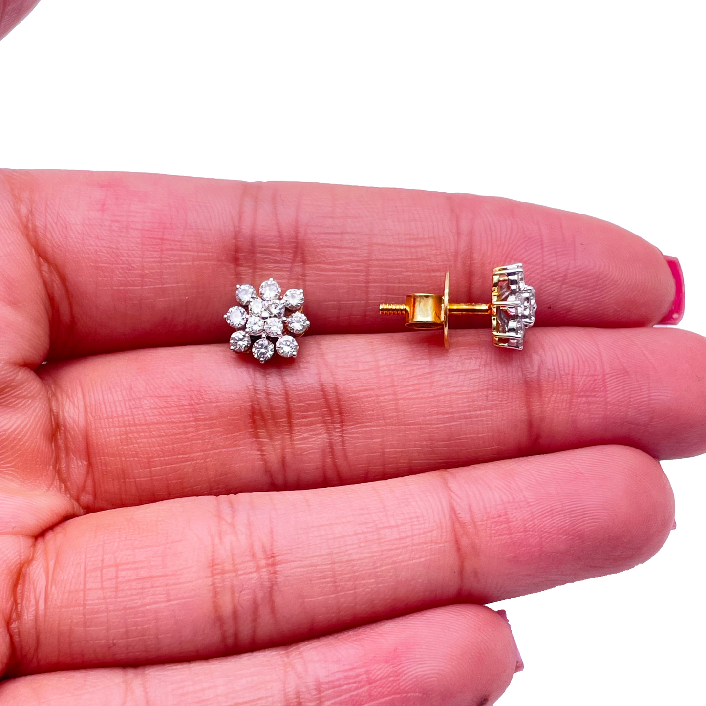 18ct Yellow Gold Diamond Snowflake Cluster Stud Earring 0.80ct