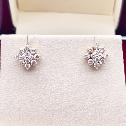 18ct Yellow Gold Diamond Snowflake Cluster Stud Earring 0.80ct