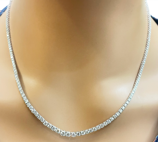 18ct White Gold Diamond Graduated 4-Claw Tennis Necklace 5.92ct IGI Certified