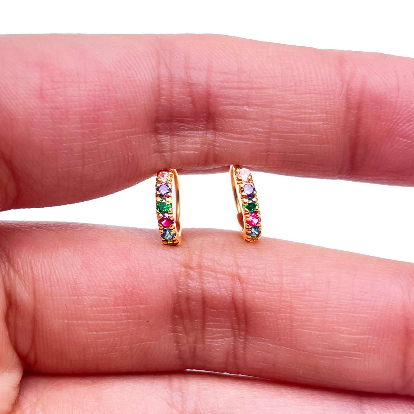 22ct Yellow Gold Rainbow CZ Children's & Adult Tiny Hoop Earrings 10.5mm