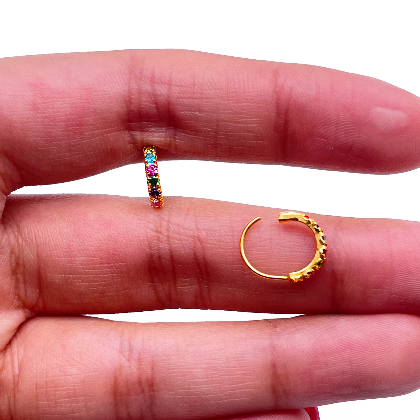 22ct Yellow Gold Rainbow CZ Children's & Adult Tiny Hoop Earrings 10.5mm