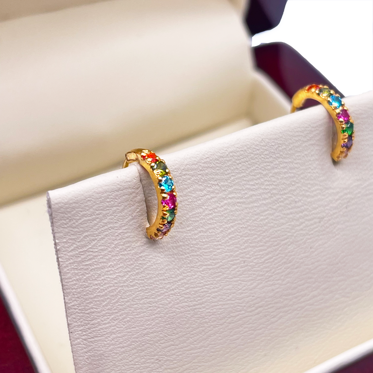 22ct Yellow Gold Rainbow CZ Children's & Adult Tiny Hoop Earrings 10.5mm