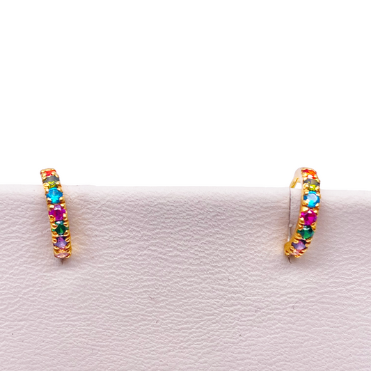 22ct Yellow Gold Rainbow CZ Children's & Adult Tiny Hoop Earrings 10.5mm