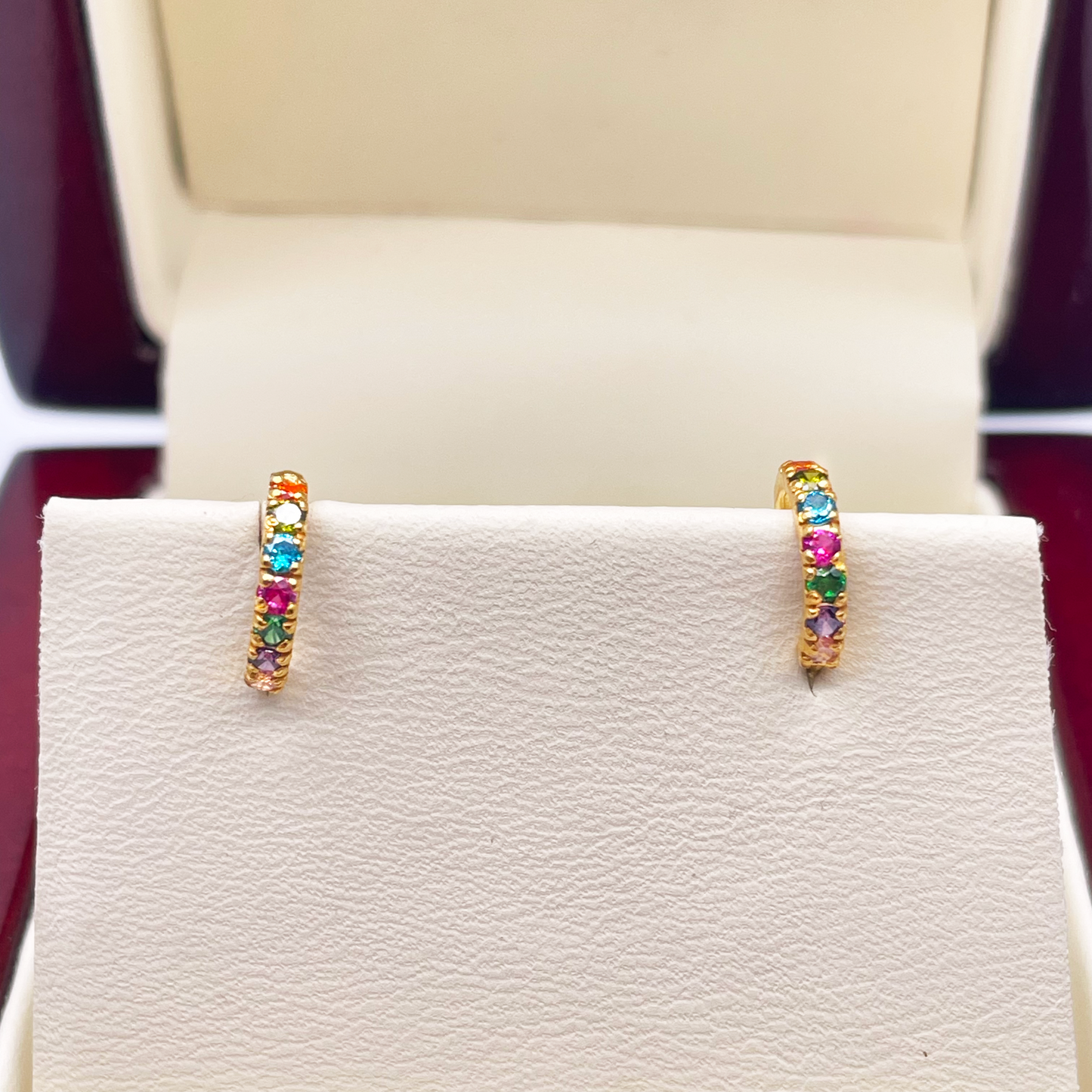 22ct Yellow Gold Rainbow CZ Children's & Adult Tiny Hoop Earrings 10.5mm