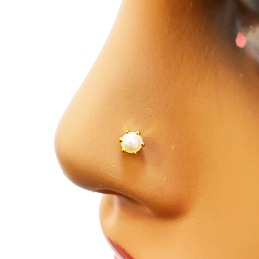 22ct Yellow Gold Freshwater Pearl Claw Single Nose Stud 4.3mm