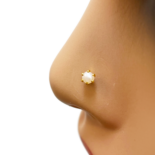 22ct Yellow Gold Freshwater Pearl Claw Single Nose Stud 3.9mm