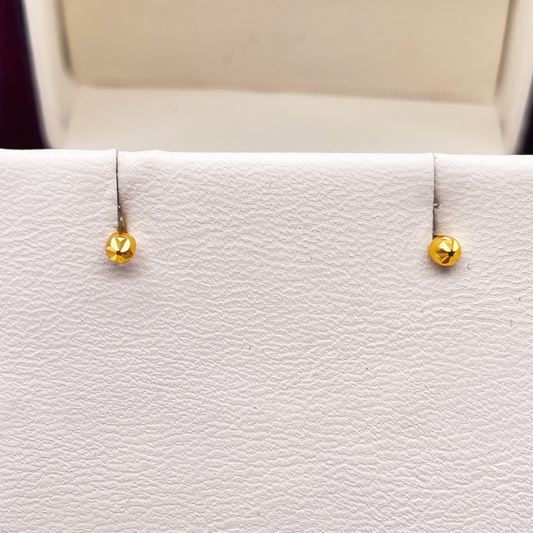 22ct Yellow Gold Diamond Cut Flower Round Ball Children's Earrings 2.4mm