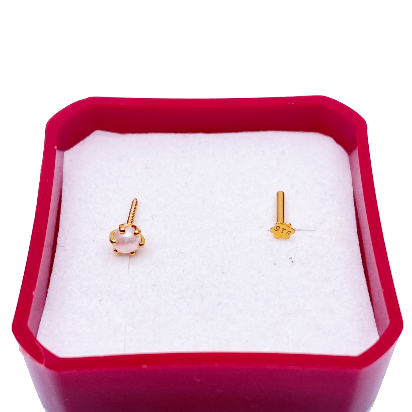 22ct Yellow Gold Freshwater Pearl Claw Single Nose Stud 4.1mm