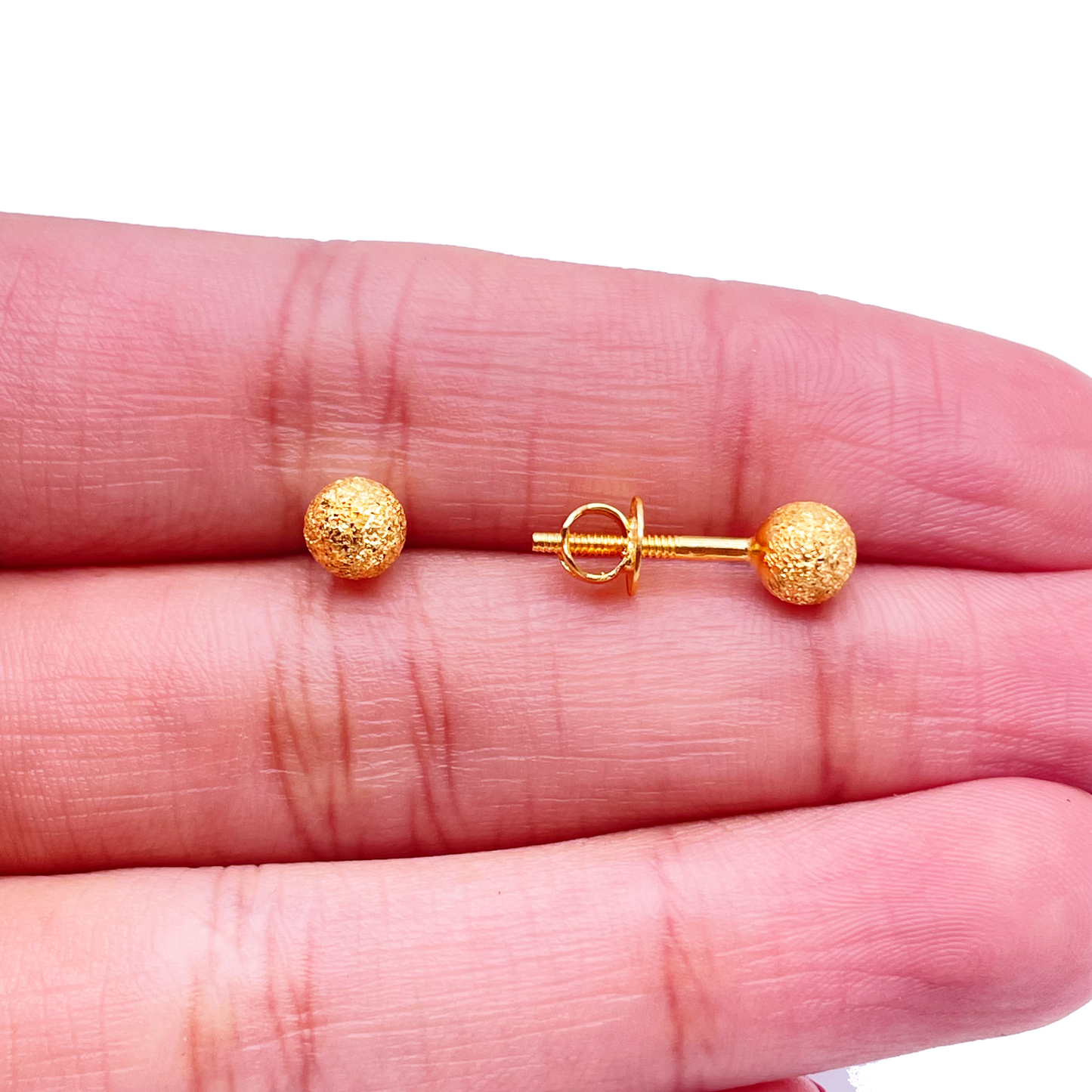 22ct Yellow Gold Sparkly Round Glitter Ball Stud Earrings