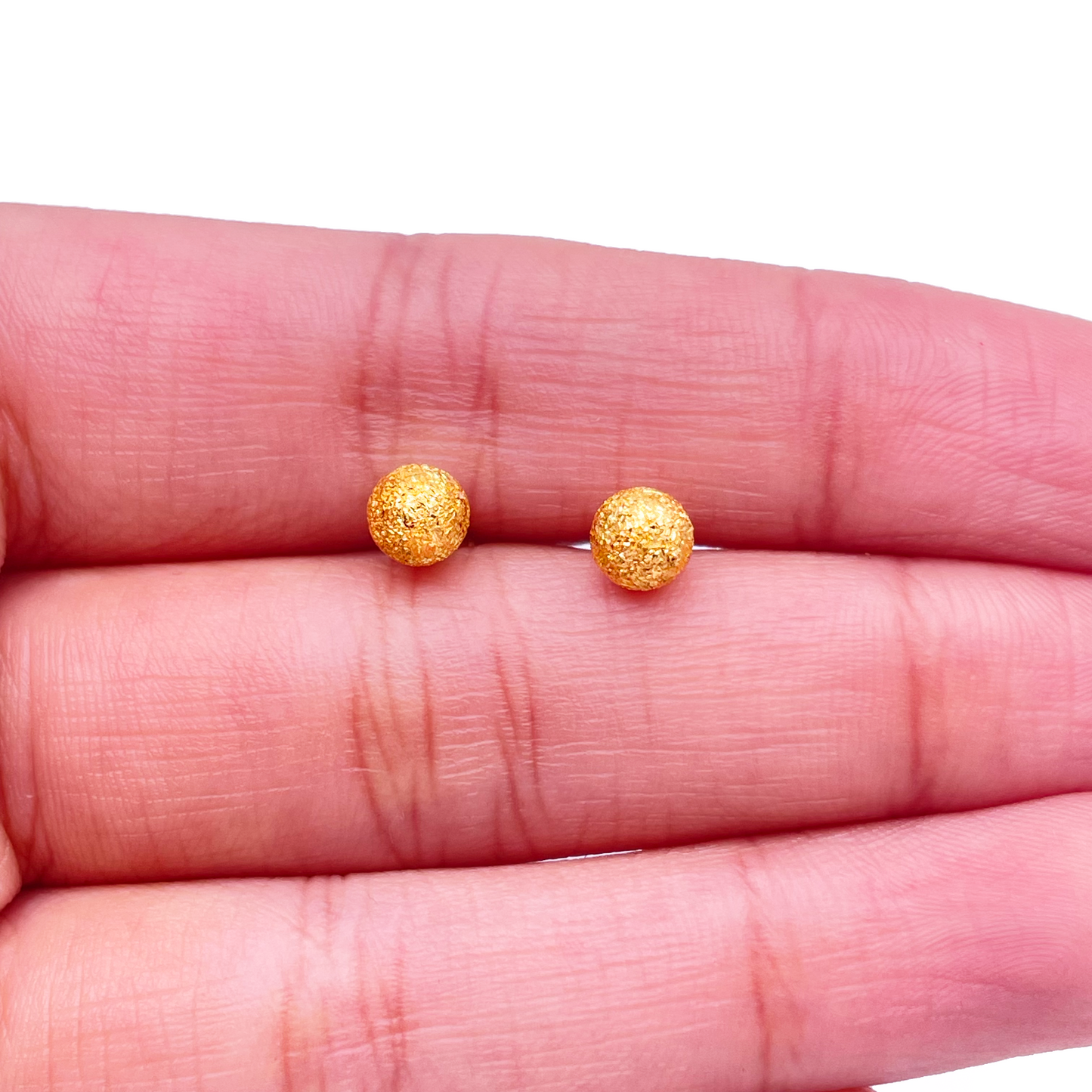 22ct Yellow Gold Sparkly Round Glitter Ball Stud Earrings