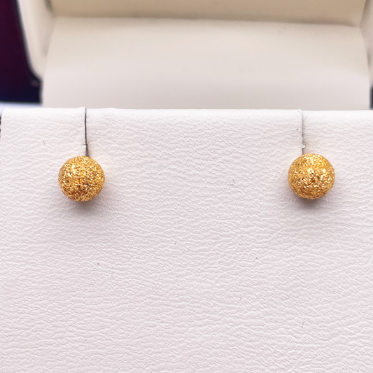 22ct Yellow Gold Sparkly Round Glitter Ball Stud Earrings