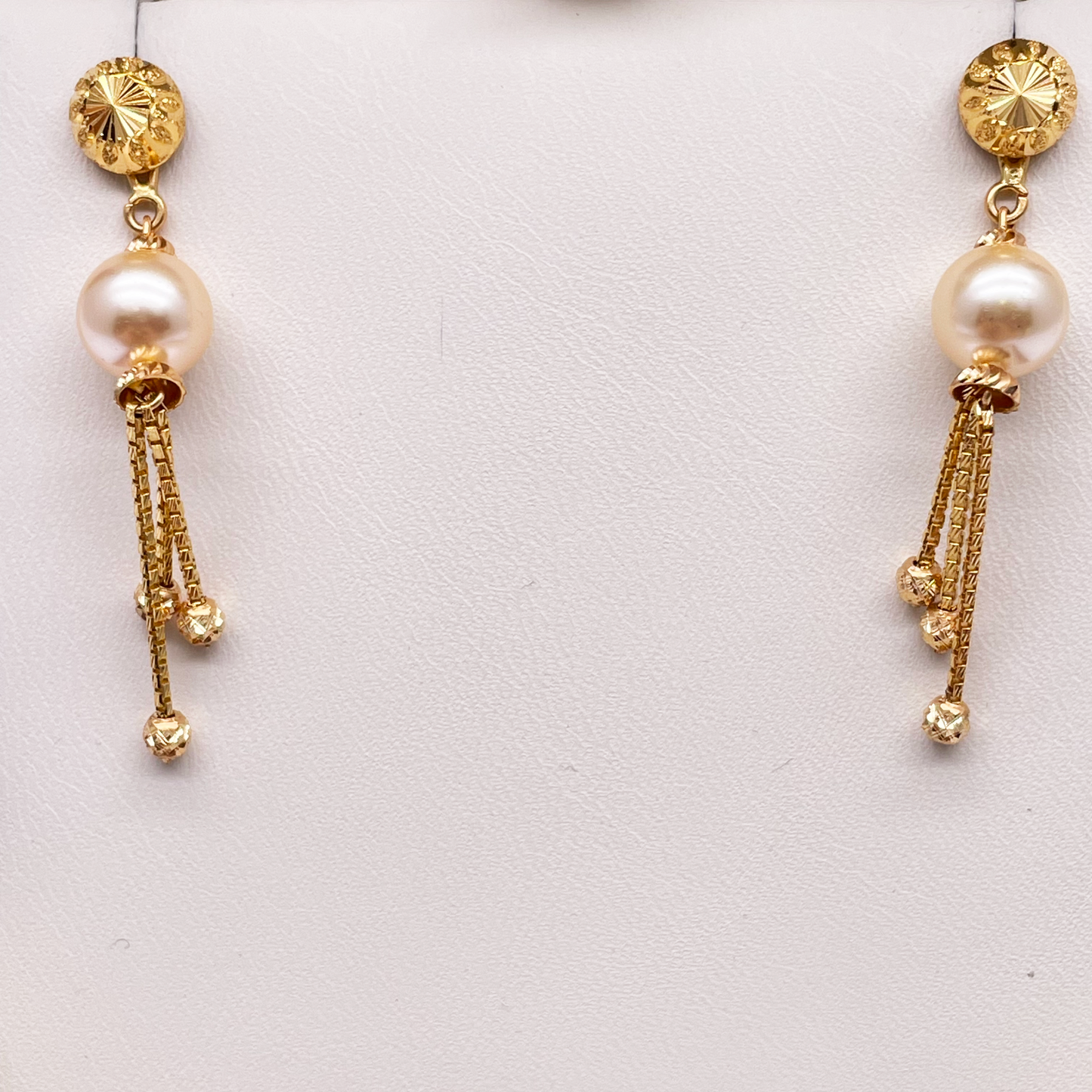 22ct Yellow Gold Pearls Diamond Cut Tassel Earrings 1.7'' Inches