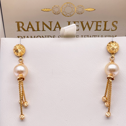 22ct Yellow Gold Pearls Diamond Cut Tassel Earrings 1.7'' Inches