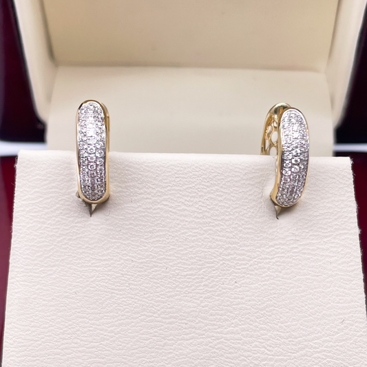 18ct Yellow Gold 3 Row Diamond Pair Of Hoop Huggies Earrings 0.29ct