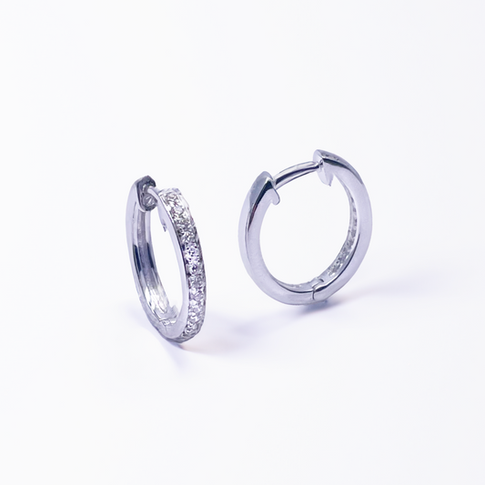 18ct White Gold Natural Diamond Pair of Hoop Huggies Earrings 0.22ct