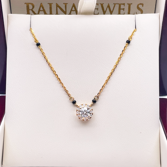 Yellow Gold Mangalsutra Necklace Lab-Created Diamond Halo Pendant 0.70ct